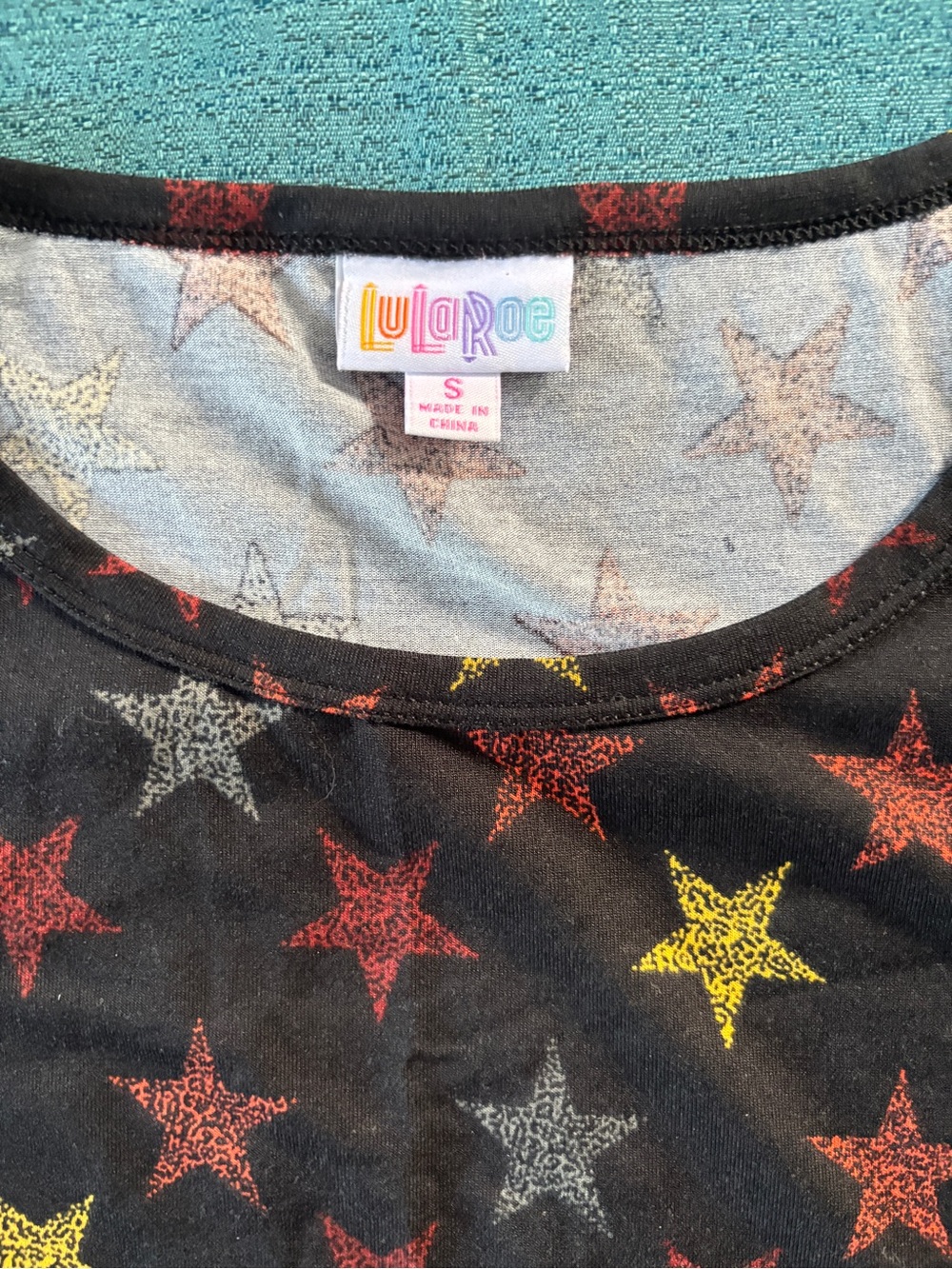 LuLaRoe Black Star Print Dress- Yellow, Red, Gray Stars